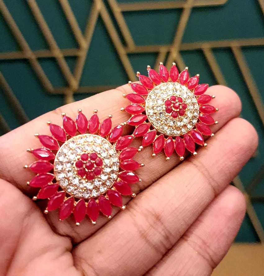 Red stone outlet stud earrings