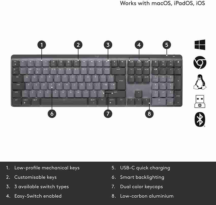 Logitech MX Keys Mechanical Wireless Multi device Keyboard