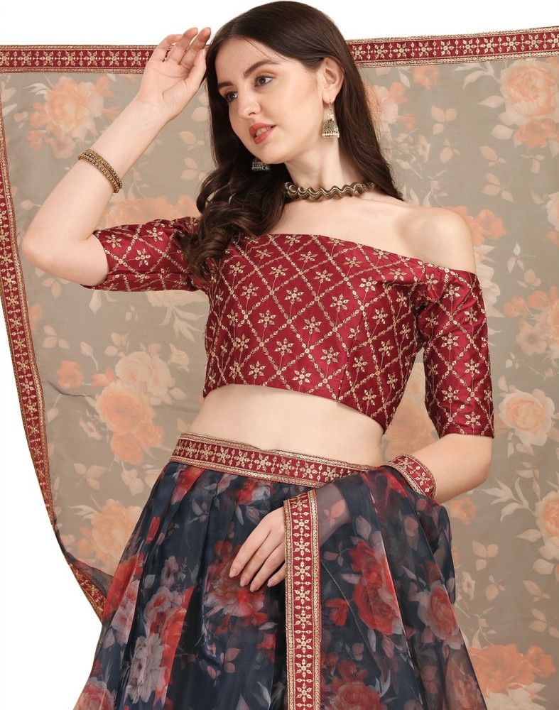 Half shoulder discount crop top lehenga