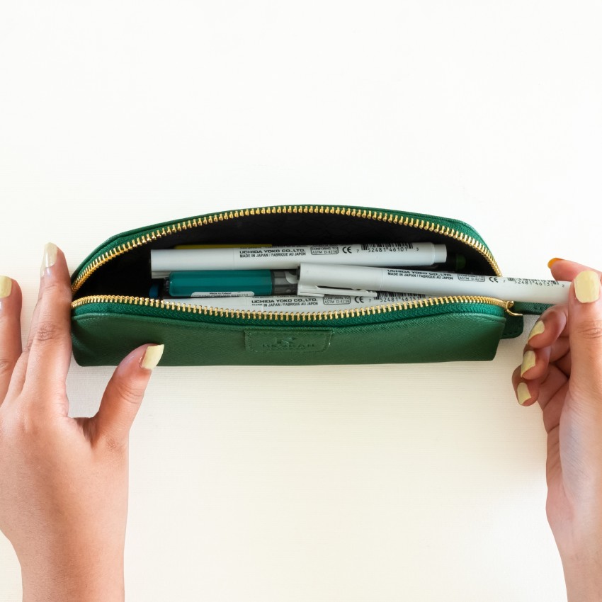 Leather Pencil Case - Handcrafted Premium Zippered Pen Pouch