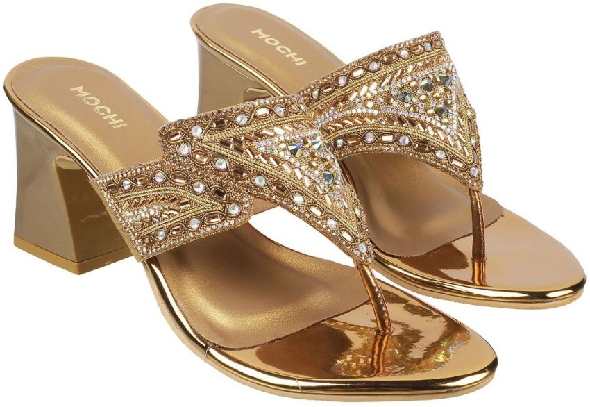 MOCHI Women Gold Heels - Buy MOCHI Women Gold Heels Online at Best