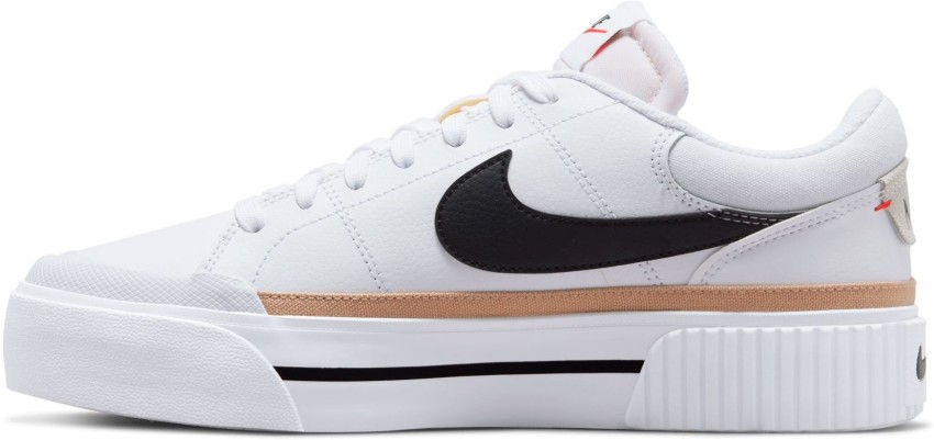 Nike Court Legacy Lift sneakers in white, black, hemp and team orange