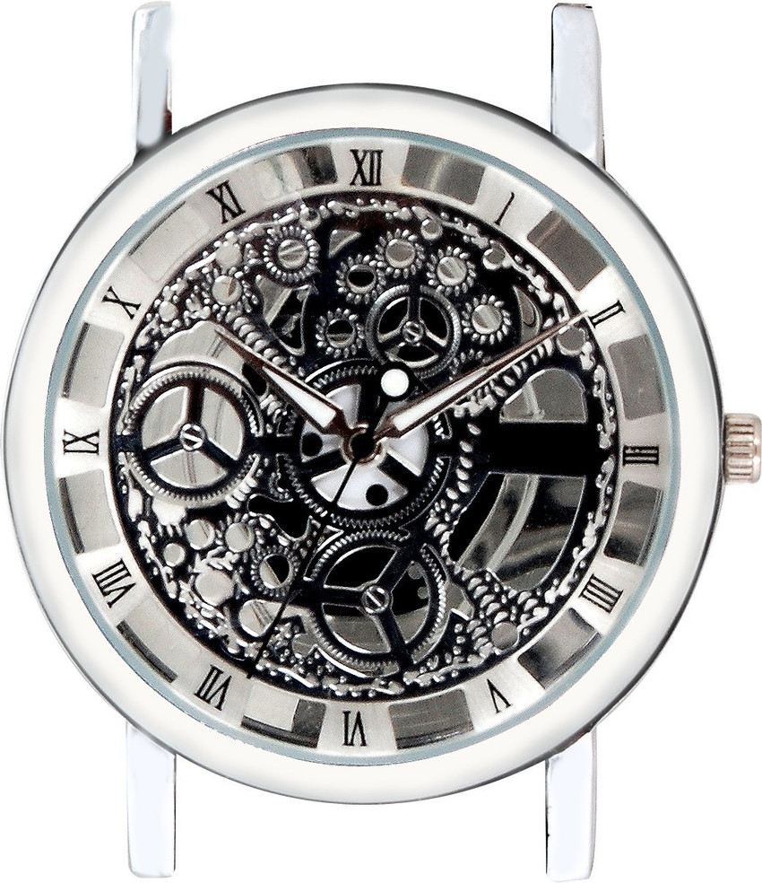Mens silver skeleton watch hot sale