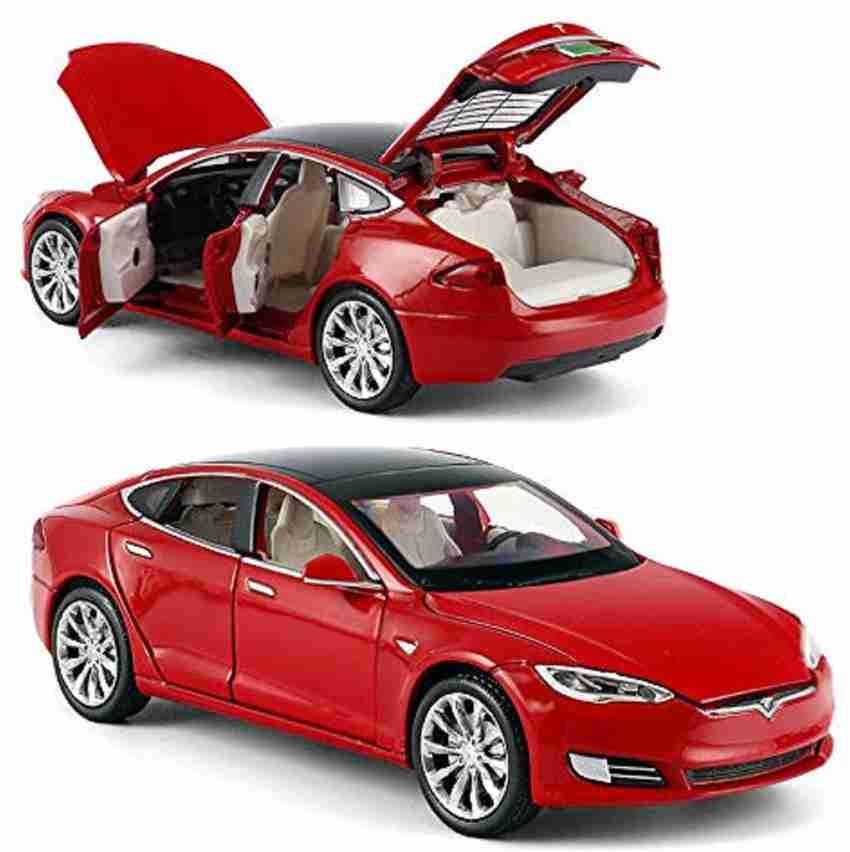 KTRS Tesla S Diecast Metal Pullback Toy car Openable Door Light