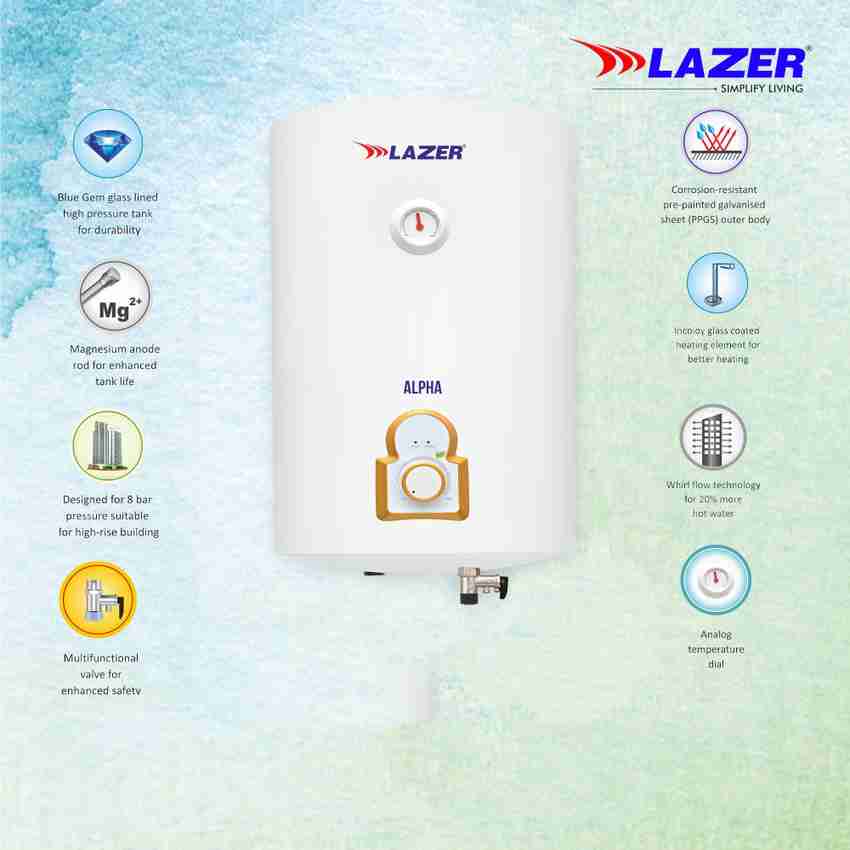 Lazer 10 L Storage Water Geyser (ALPHA Vertical Glassline 5 Star, White)  Price in India - Buy Lazer 10 L Storage Water Geyser (ALPHA Vertical  Glassline 5 Star, White) online at Flipkart.com