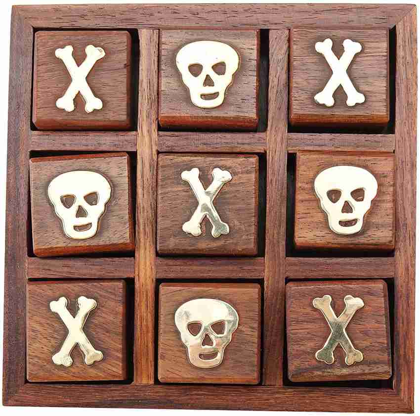 Skull and Crossbones 5 inch Square Wooden Mini Tic Tac Toe Game