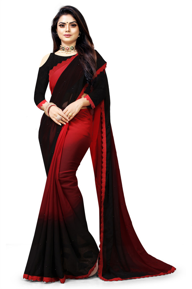 Buy Cartyshop Embellished Bollywood Georgette Pure Silk Red