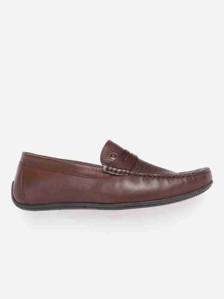 Louis Philippe Men Brown Croc-Textured Leather Slip-Ons