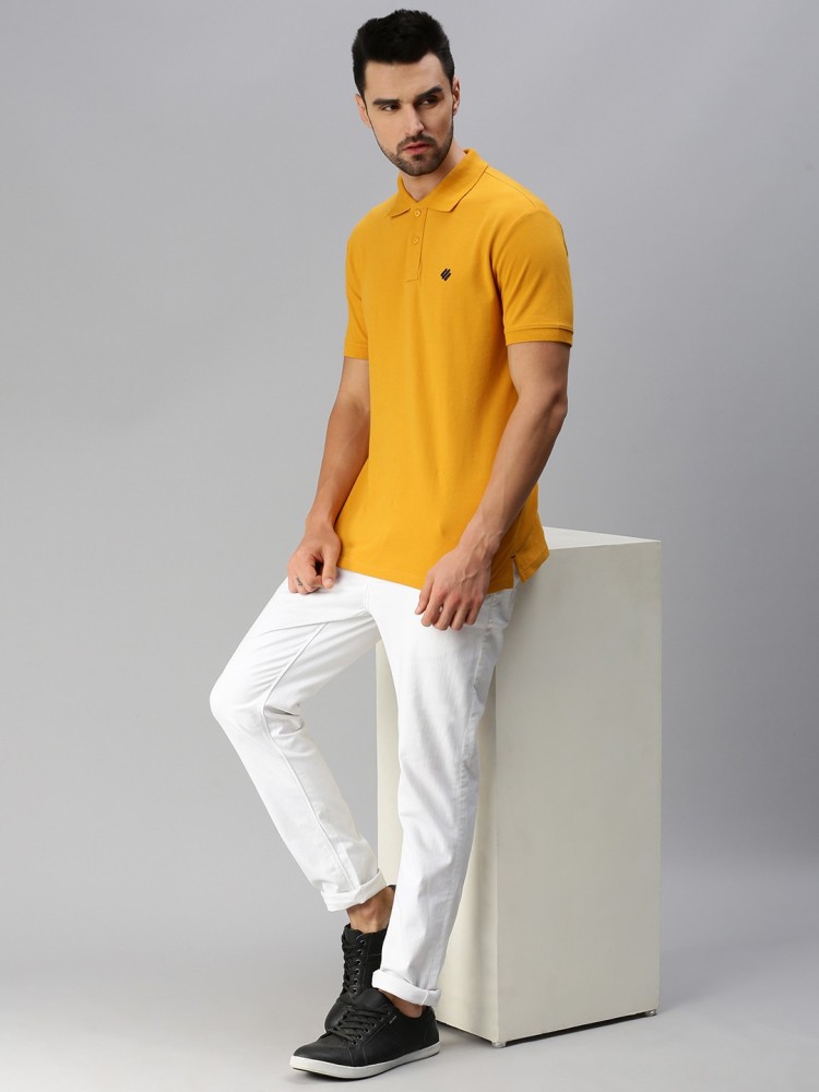 ONN Striped Men Polo Neck Yellow T-Shirt - Buy Mustard ONN