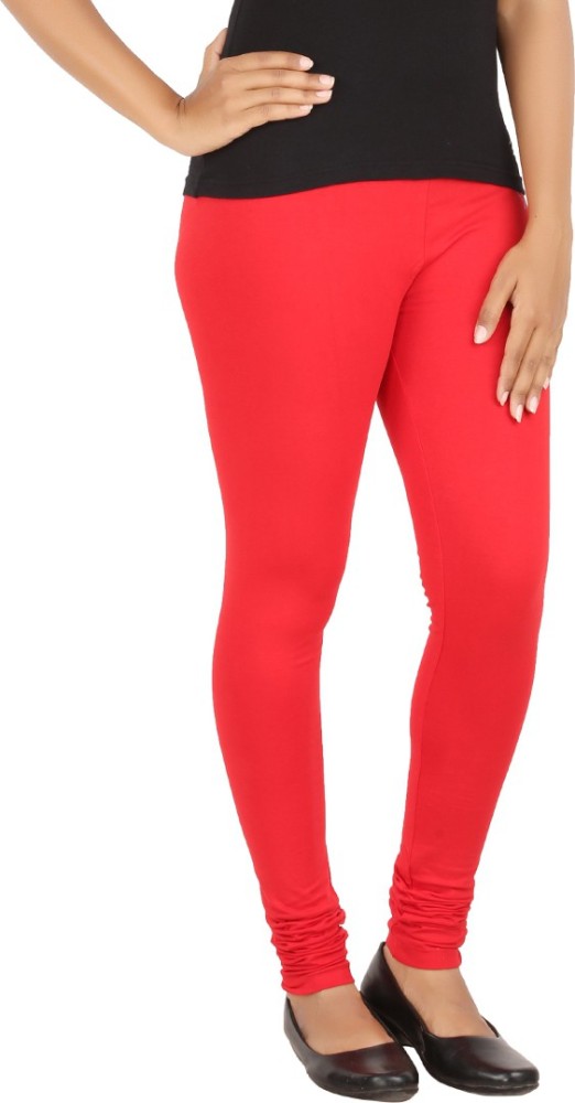 Buy TWIN BIRDS Women Red Solid Cotton Churidar-Length Leggings