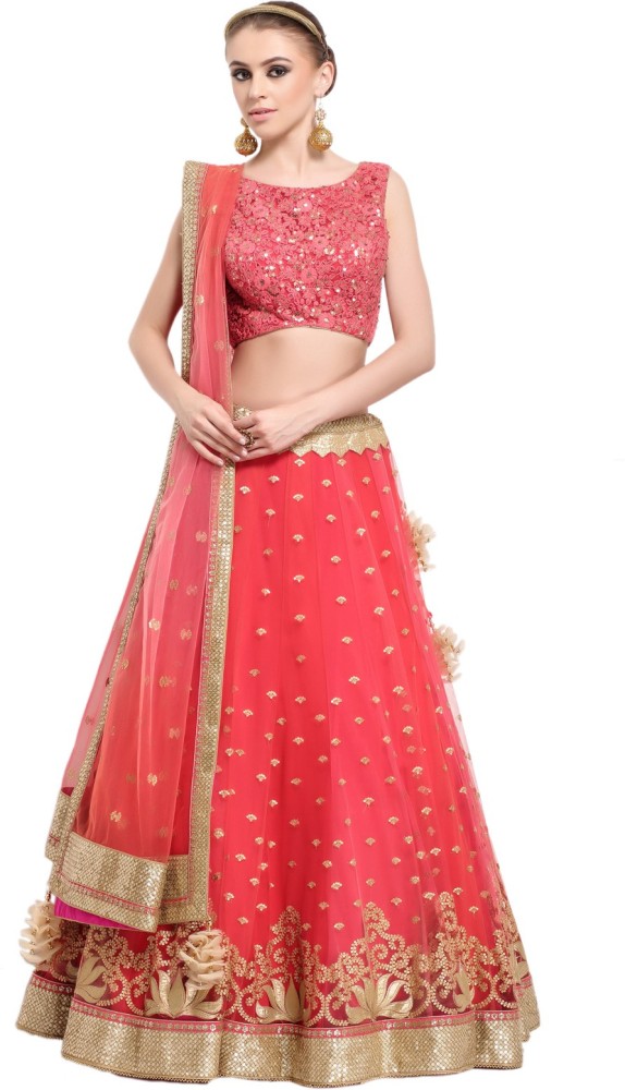 Yellow Printed Georgette Lehenga With Attached Dupatta