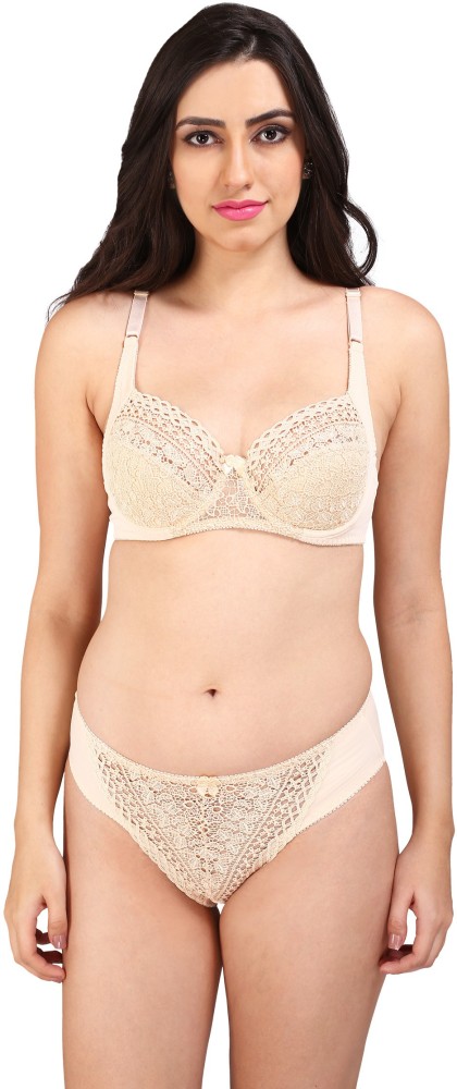 Buy Bralux Women's Camy Lace Full Cup C Bra and Panty Set, White
