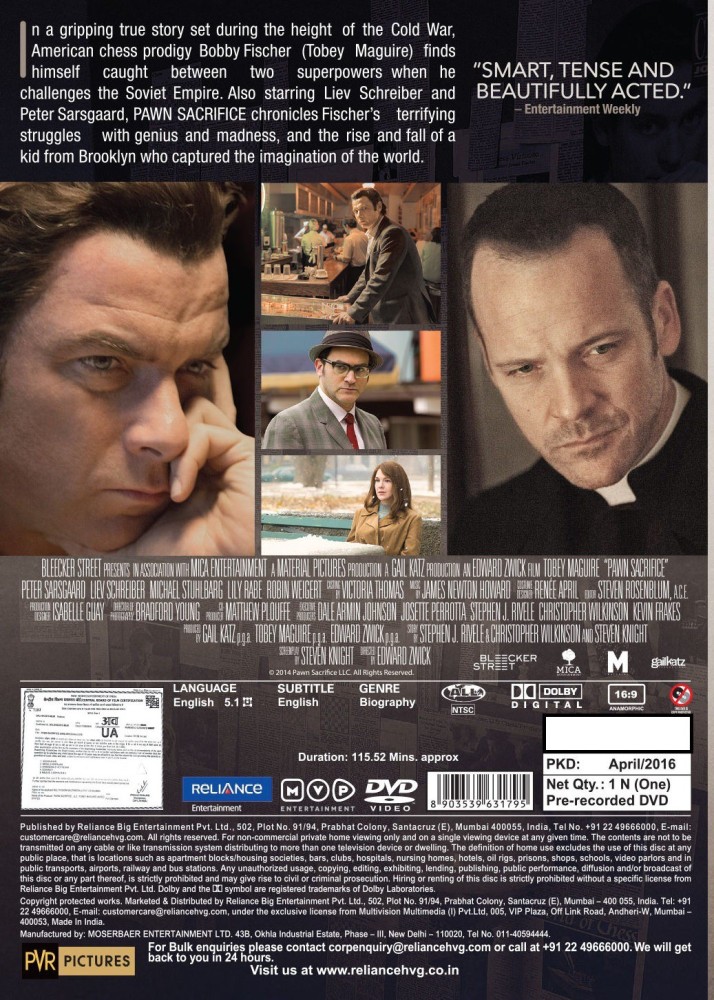 YESASIA: Pawn Sacrifice (2014) (DVD) (US Version) DVD - Tobey Maguire, Liev  Schreiber, Universal Studio - Western / World Movies & Videos - Free  Shipping - North America Site