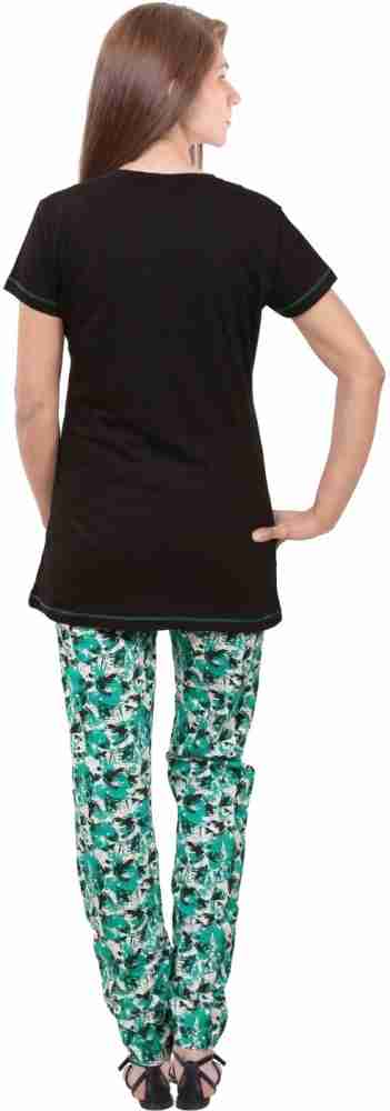 SPORTKING Women Printed Black Top Pyjama Set Price in India