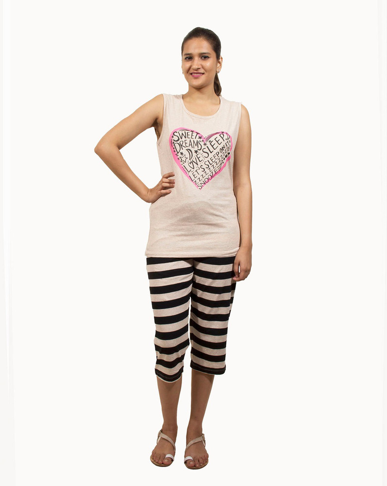 GO COLORS Women Printed Beige Top Capri Set Price in India Buy GO COLORS Women Printed Beige Top Capri Set at Flipkart Top Capri Set