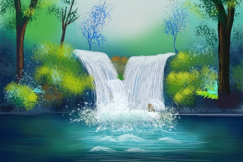 Matte Paper Vastu Painting Watercolor Waterfall Painting, Size: 18x24 Inch  at Rs 2000 in New Delhi