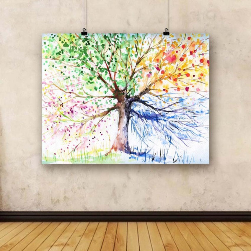 Pitaara Box Four Season Tree Picture Unframed Wall Art Painting