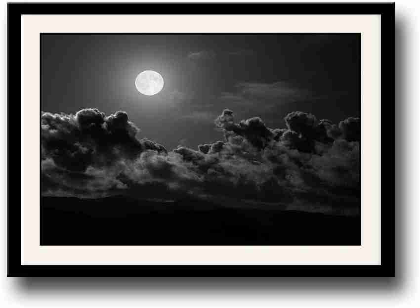 moon black and white clouds