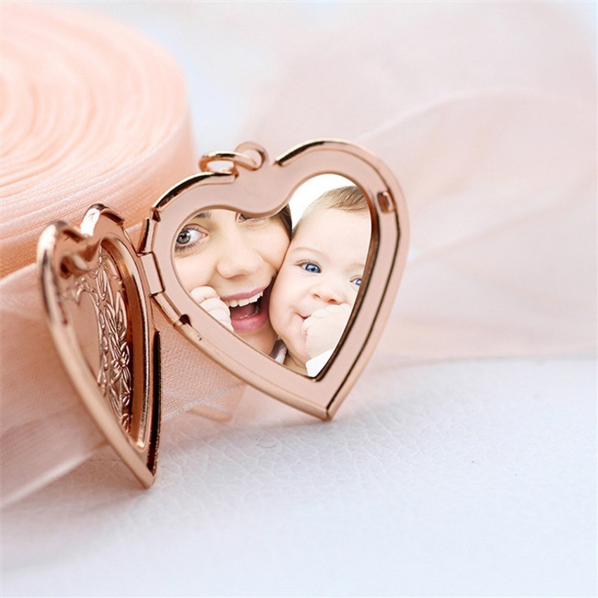 Open heart photo locket pendant deals