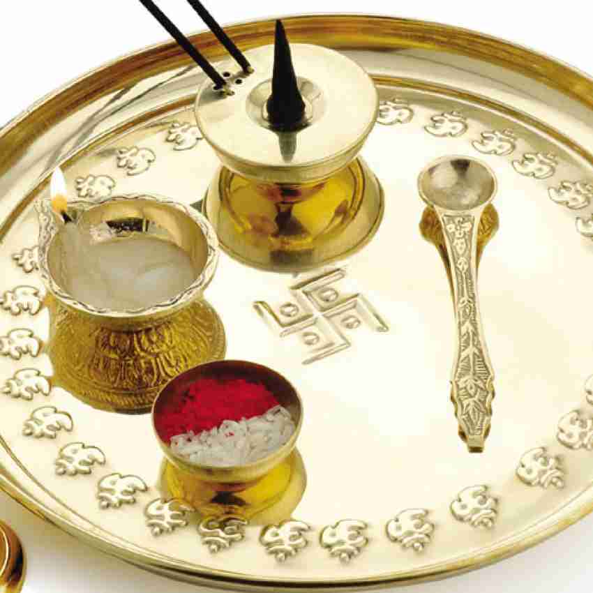 Buy Brass Designer Pooja Thali Set of 7 Piece Online