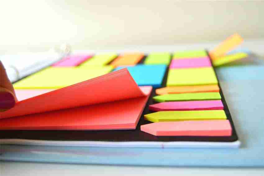 Pinzo Sticky Note Pad With 8 Index Tabs & Bright Neon Colors For