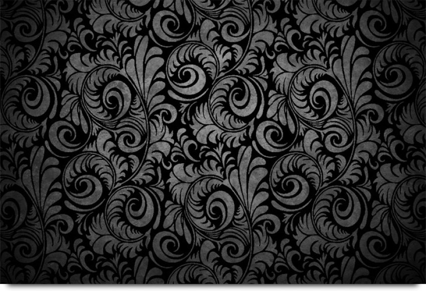 Black Grey Floral Pattern Paper Print - Abstract posters in India