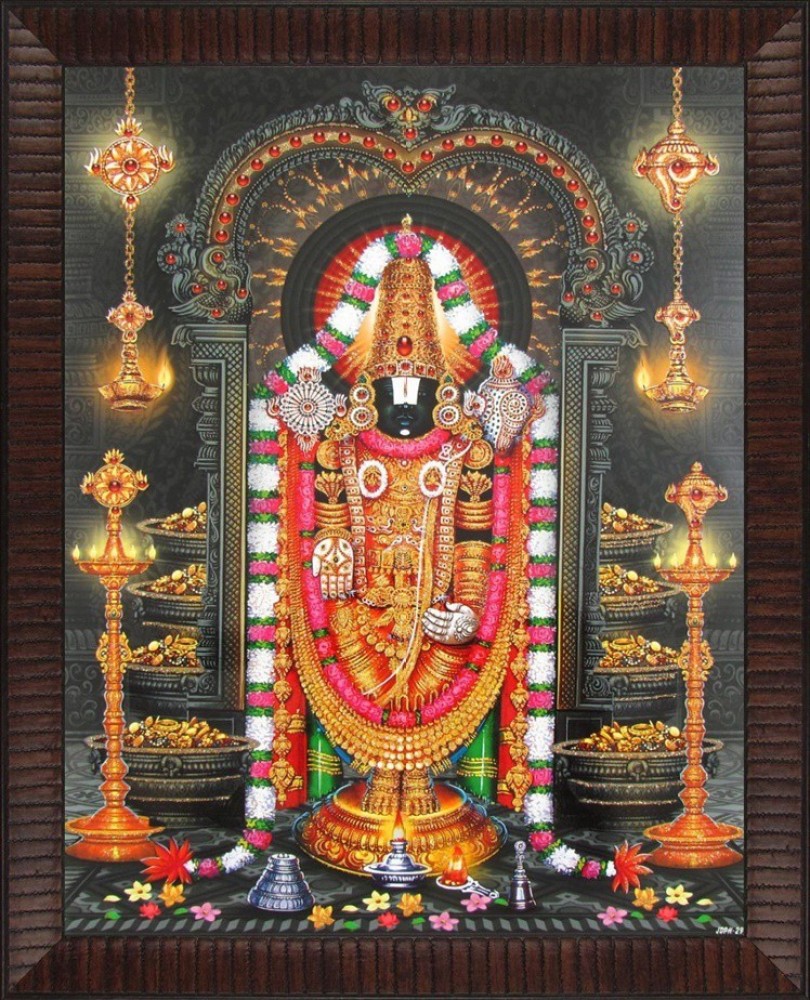 Tirupati Balaji - Lord Venkateswara Religious Frame Brown & Golden designed  frame with Laminated(7.5inchesx9.5inches)