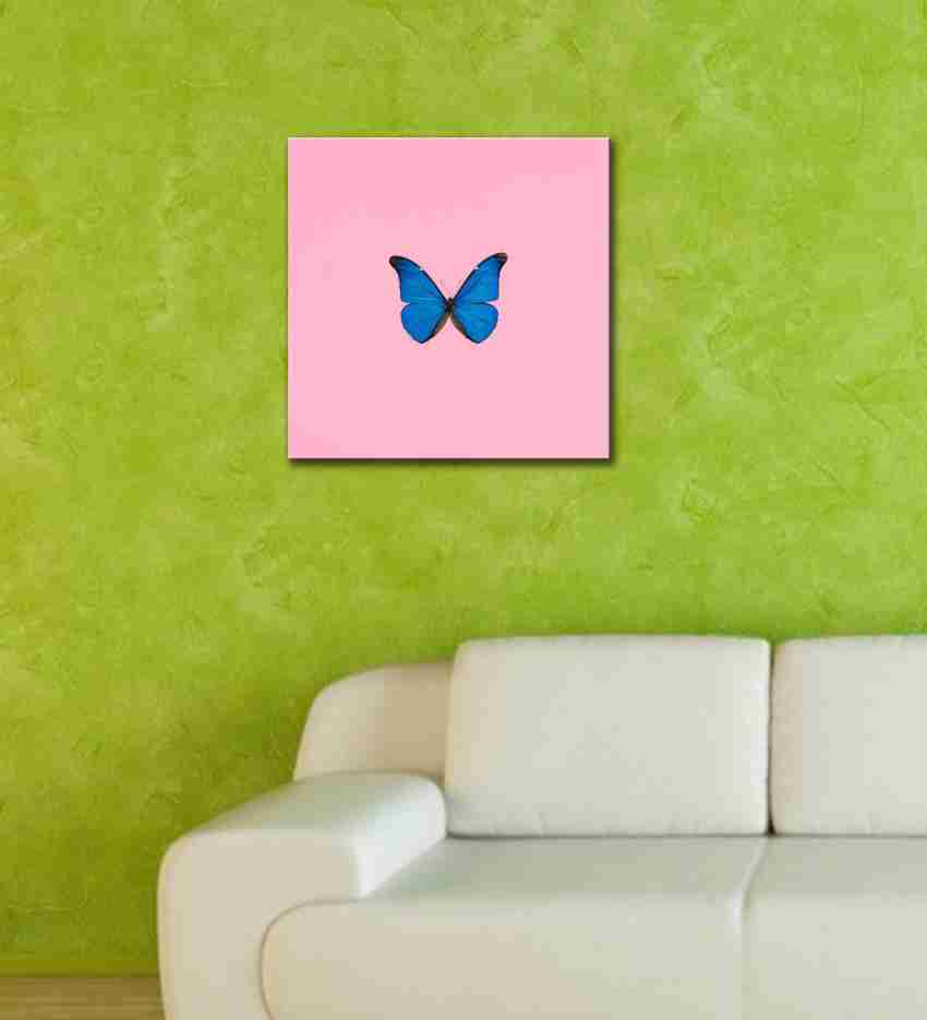 Tallenge - Modern Art - Blue Butterfly Against Pink Background