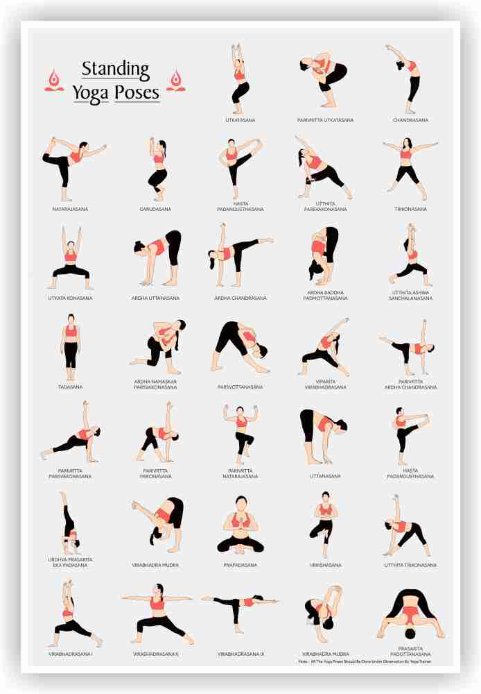 Standing Yoga Asanas Poses Paper Print - Quotes & Motivation