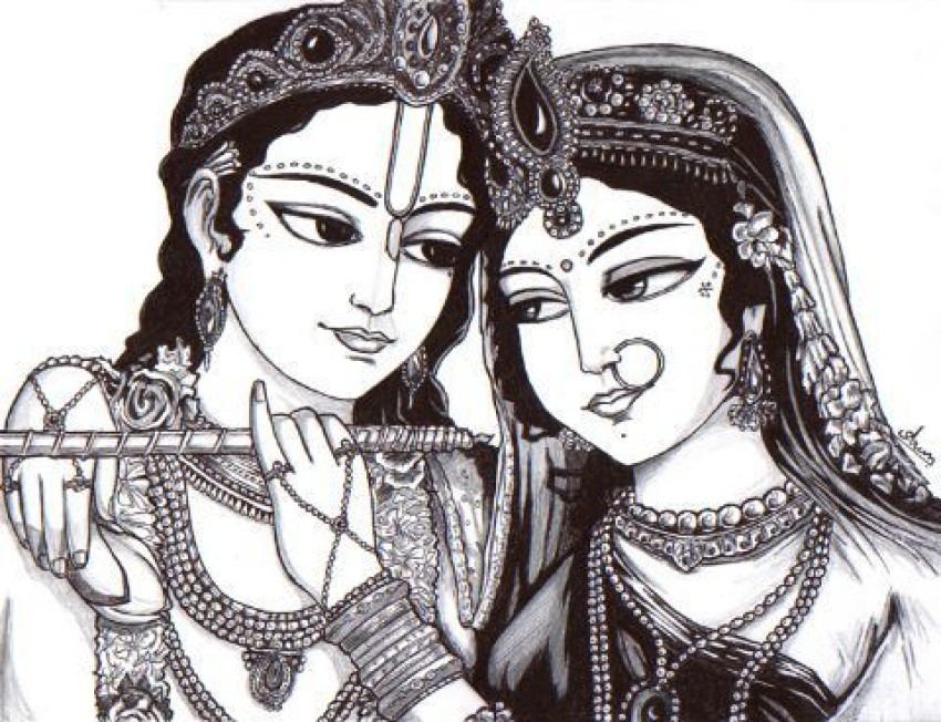Pencil Sketch Of Lord Krishna  Radha  DesiPainterscom