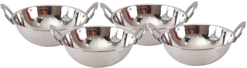 Buy Indian Art Villa Stainless Steel With Brass Finish Kadhai Kadai Wok  Double Layer with Embossed Handle, Serving Dishes, Volume 400 ML Online -  Indian Art Villa