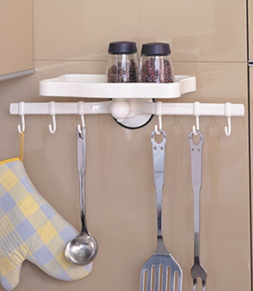 Six hook stainless steel rack useful for utensils, keys, dish