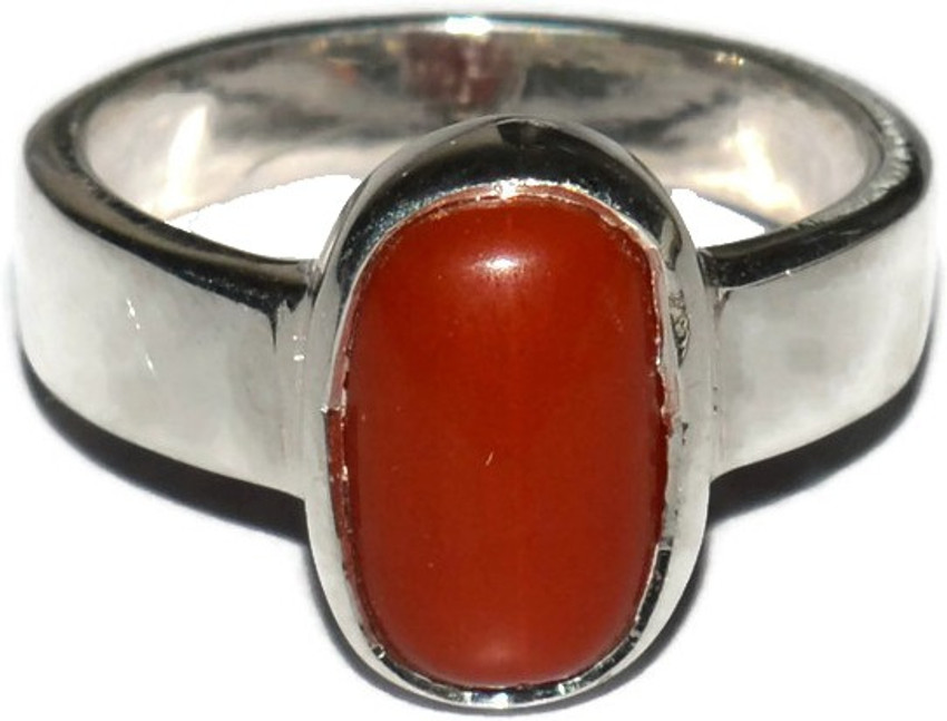 Fabzeel Red Coral Lal Moonga Stone Ring Silver Ring Price in