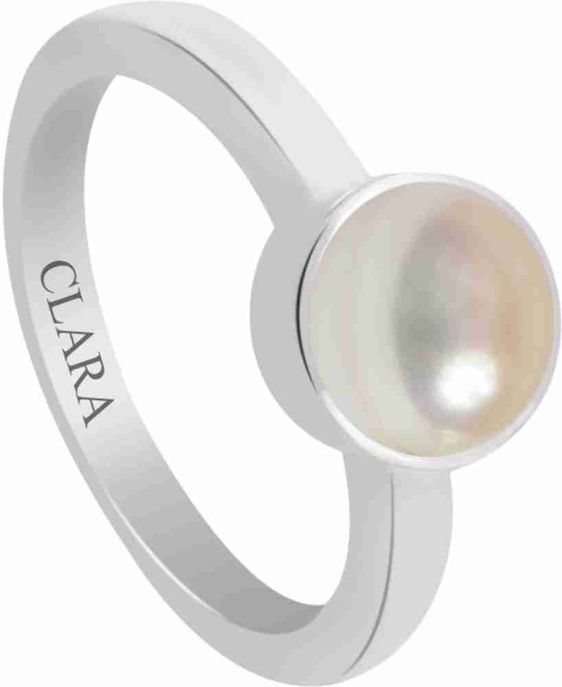 Certified Pearl Moti 3cts or 3.25ratti 92.5 Sterling Silver Adjustable Ring