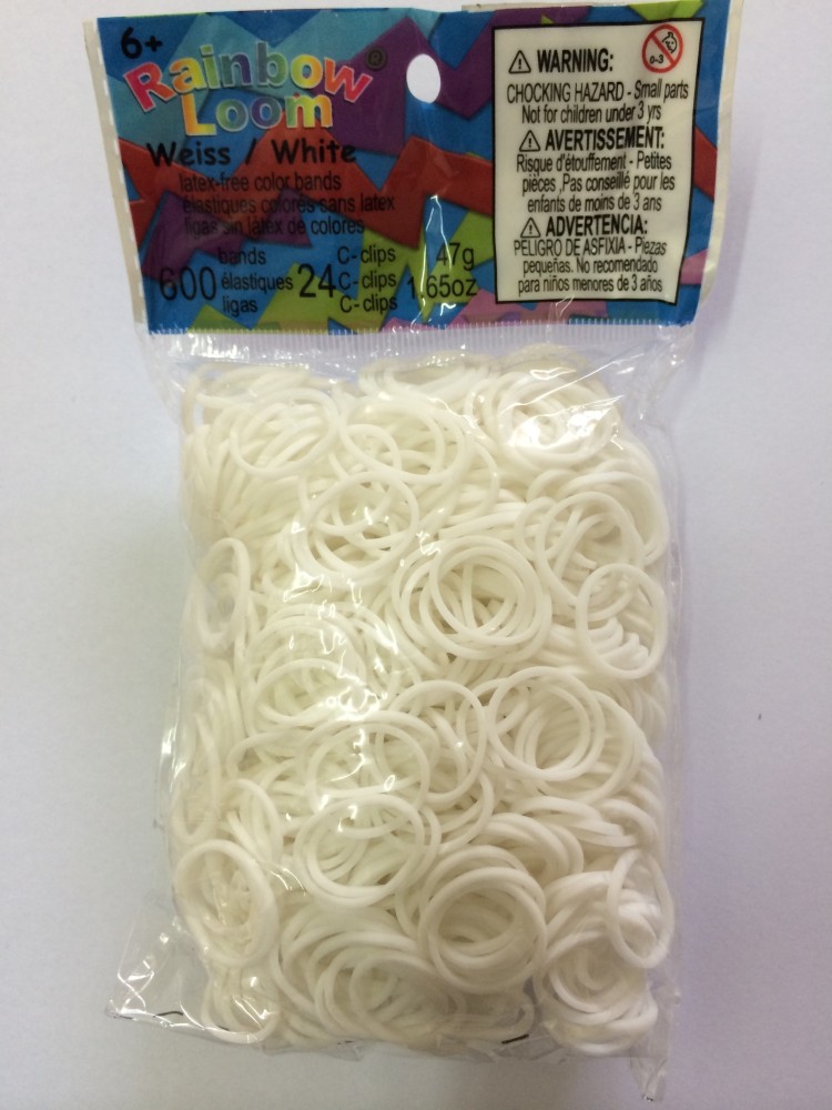 Rainbow Loom Official White Rubber Bands Refill 600 Count + 24 C-Clips