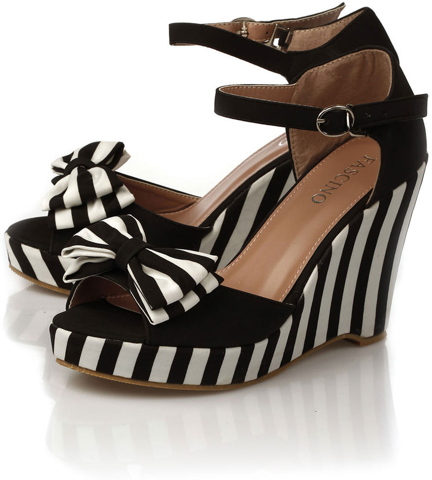 Black and white striped wedges on sale