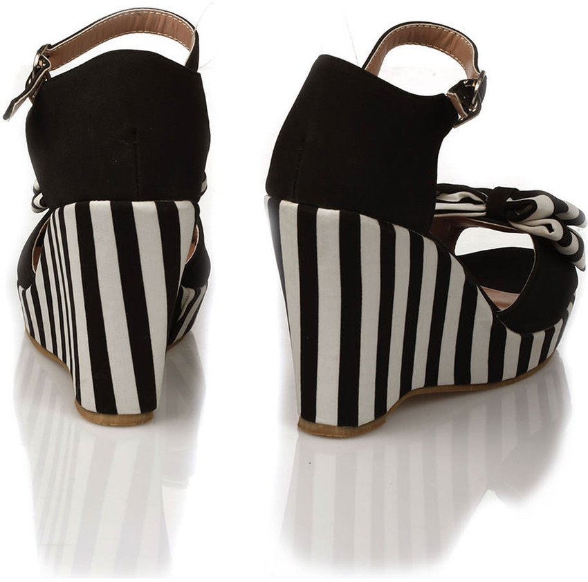 fascino Striped Bow Wedges Multi Women Black White Wedges Buy