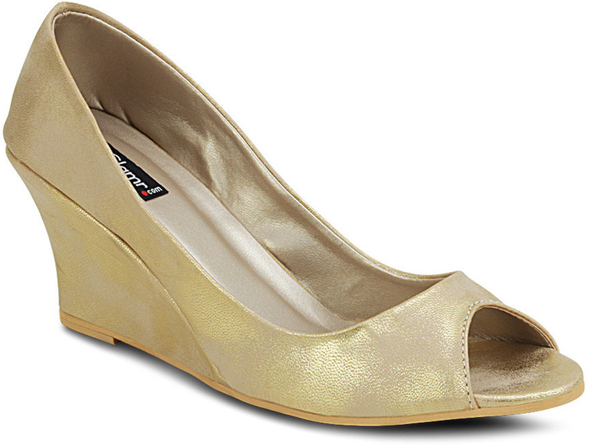 Gold peep sales toe wedges