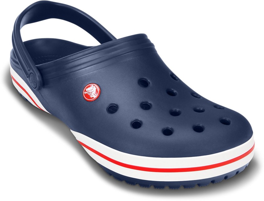 Blue crocs 2025 with red stripe