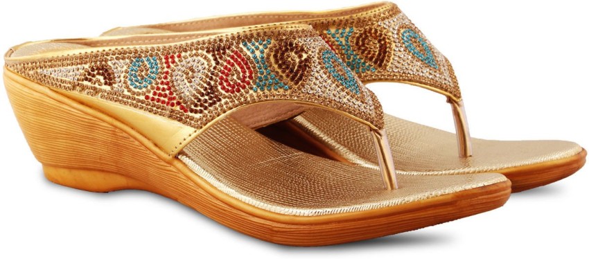 Buy online Gold Slip On Sandals from flats for Women by Anand Archies for  ₹599 at 40% off