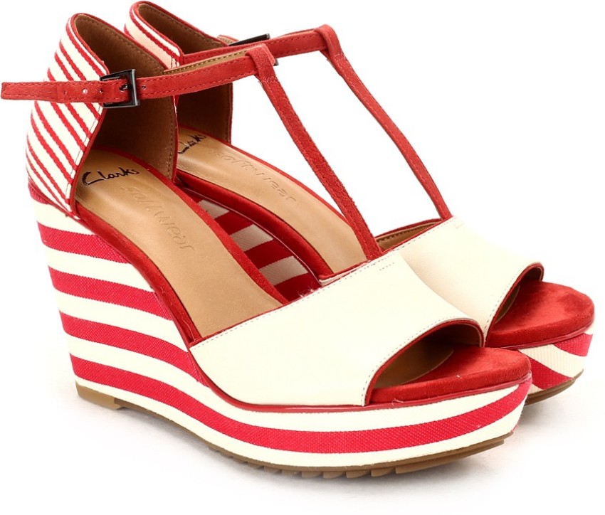 CLARKS Scent Flower Women Women Red White Wedges Buy Red Combi