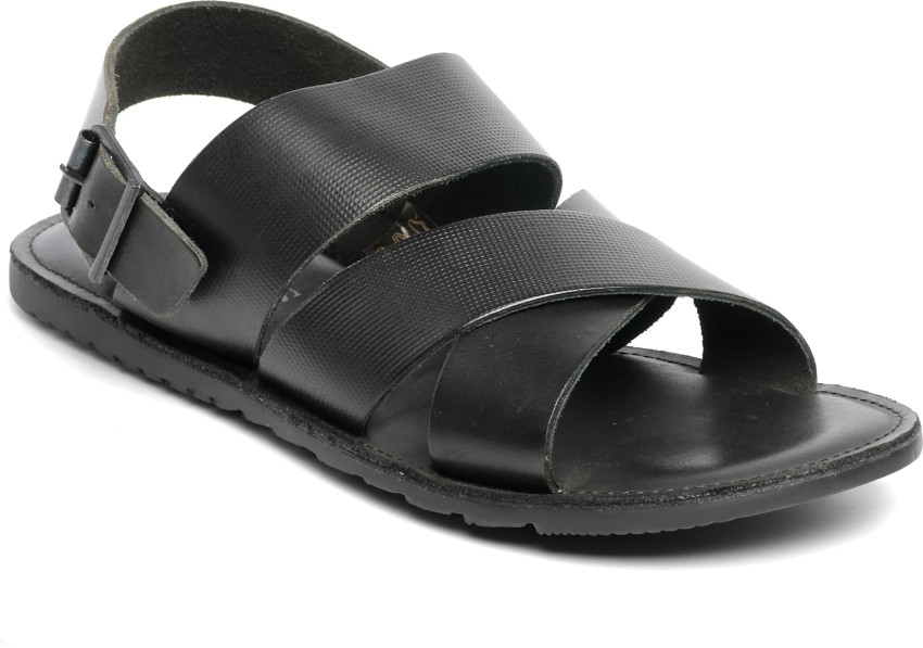 Pavers England Black Leather Casual Sandals for Men