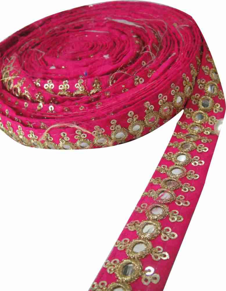 Inhika 9 mtr saree lehenga pink lace border trim, gold embroidery