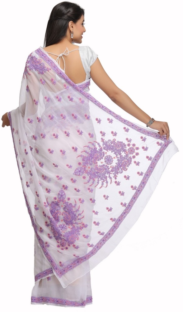 Buy Bong ButiQ Embellished Lucknow Chikankari Tissue White Sarees