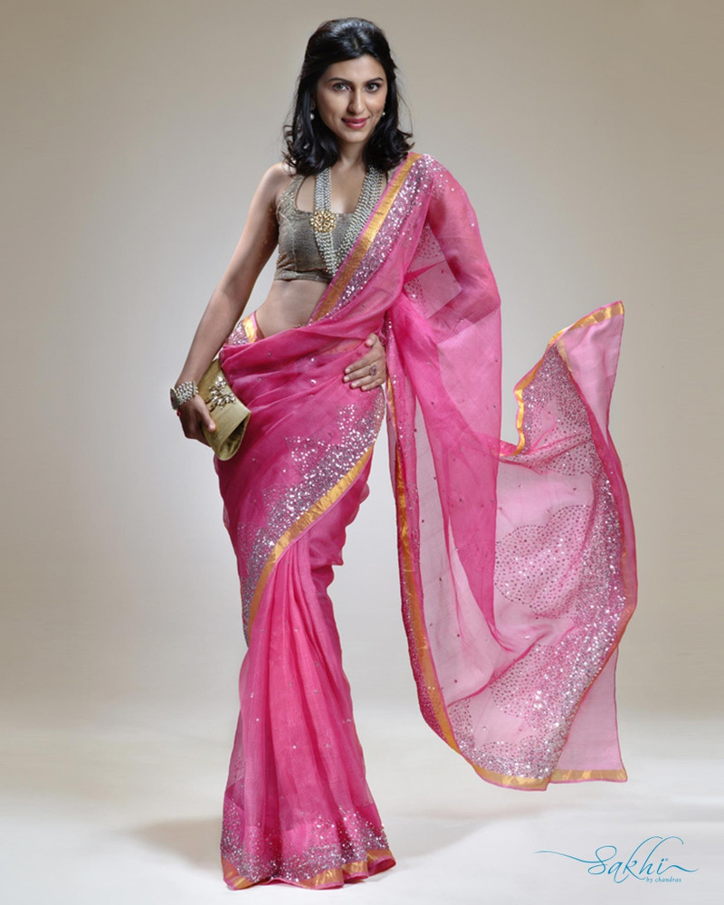 Buy Sakhi Fashions Printed Silk Blend Silver Pink Sarees Online