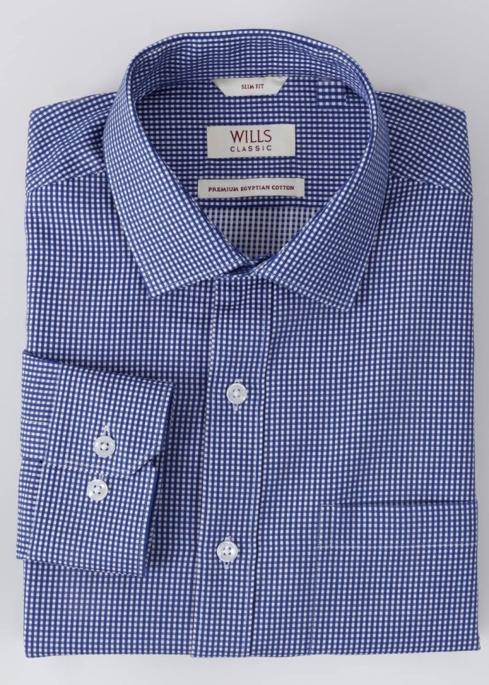 WILLS LIFESTYLE Men Checkered Formal White Blue Shirt Buy White