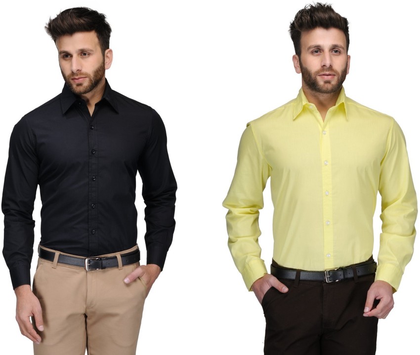 Black and yellow 2024 mens dress shirt