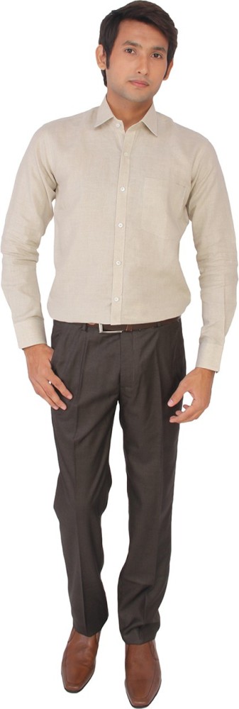 Stori Men Solid Formal Beige Shirt - Buy Natural Stori Men Solid