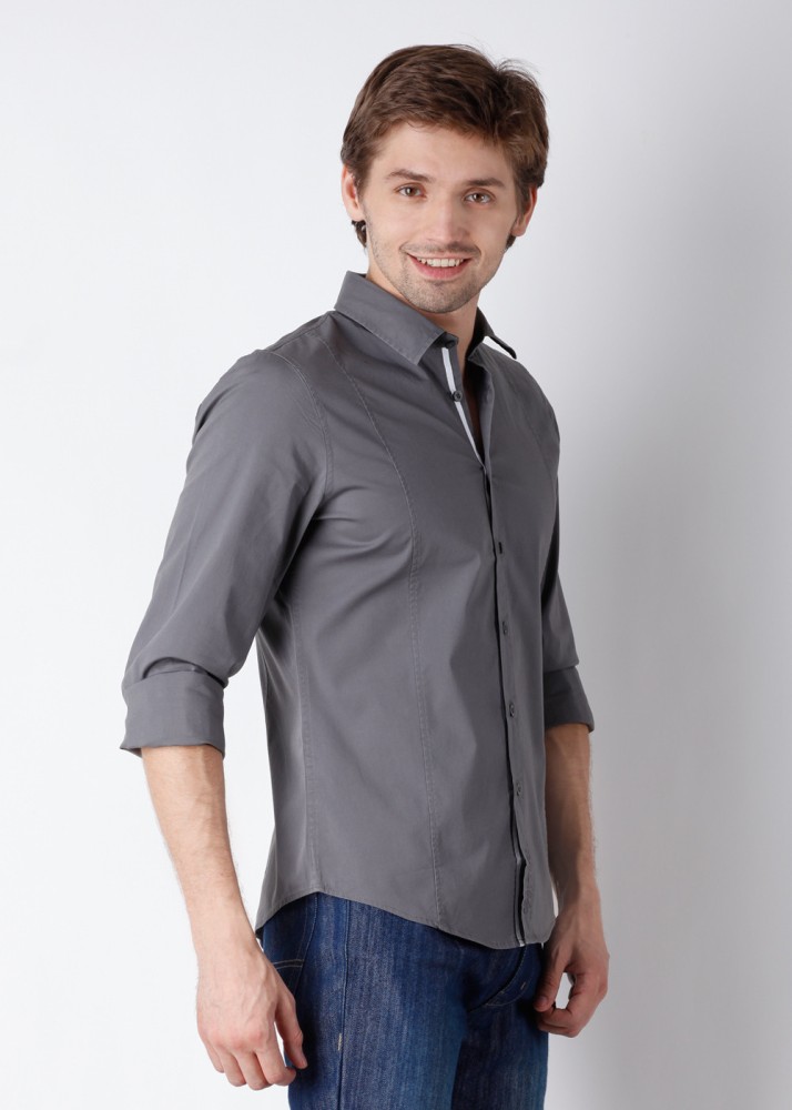 slate color shirt