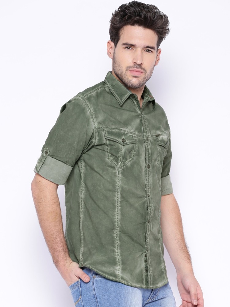 Army green denim on sale shirt